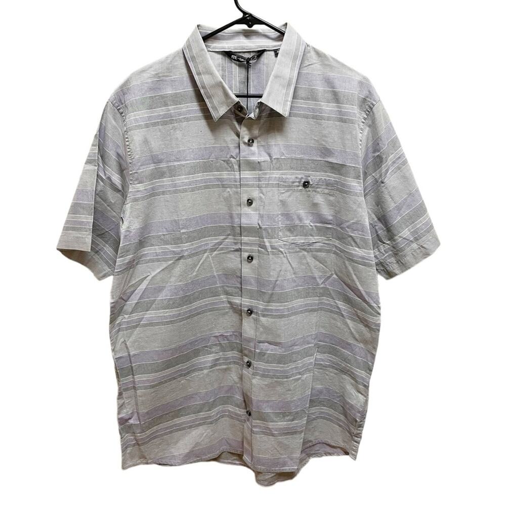 Travis Mathew Gray & Lavender Striped Shirt Sleeve Button Down Shirt XL NWT